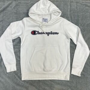 Champion Women's Sweatshirt‎ Size Small  Powerblend Hoodie White Center Logo